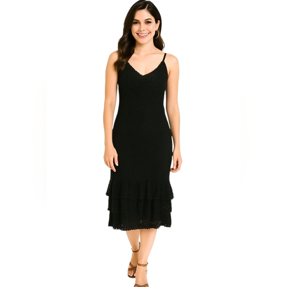 Etoile Crochet Shimmer Black Midi Dress Event Party Wedding Guest Coastal - Picture 1 of 11